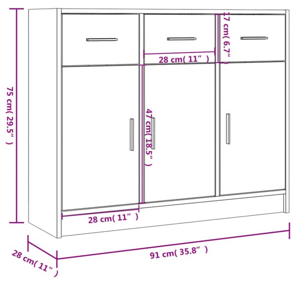 Skänk vit 91x28x75 cm konstruerat trä