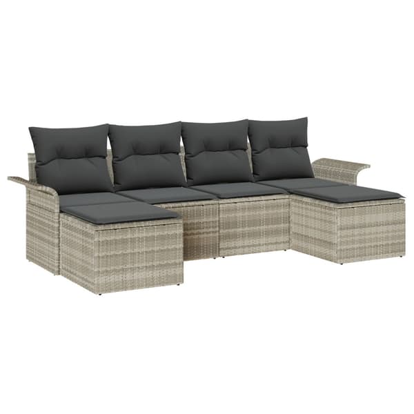 Trädgårdsoffset med kudde 6 pcs Ljusgrå Poly rattan