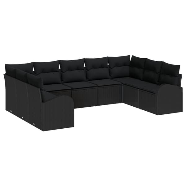 Soffset med kudde Svart Poly Rattan