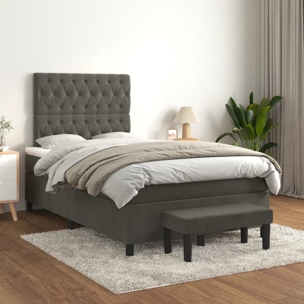 Ramsäng med madrass mörkgrå 120x190 cm sammet