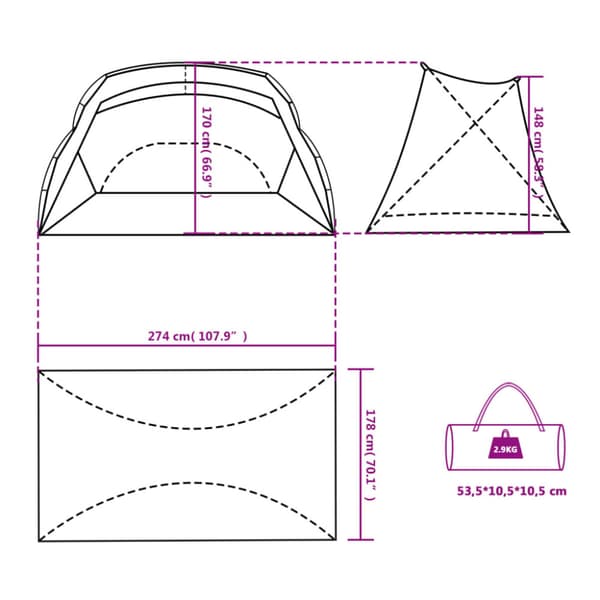 Strandtält grå 274x178x170/148 cm 185T polyester