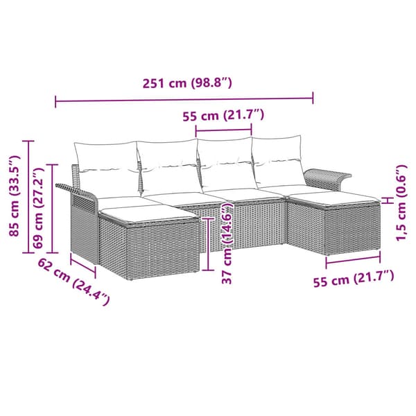 Trädgårdsoffset med kudde 6 pcs Grå konstrotting