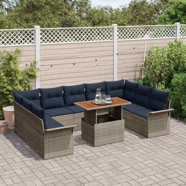 Trädgårdsoffset med lagring 10 pcs Grå Poly rattan