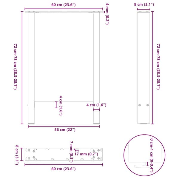 Matbordsben antracit 2 st 60x(72-73) cm stål