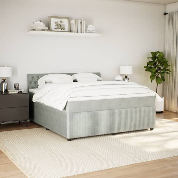 Ramsäng med madrass ljusgrå 180x200 cm sammet