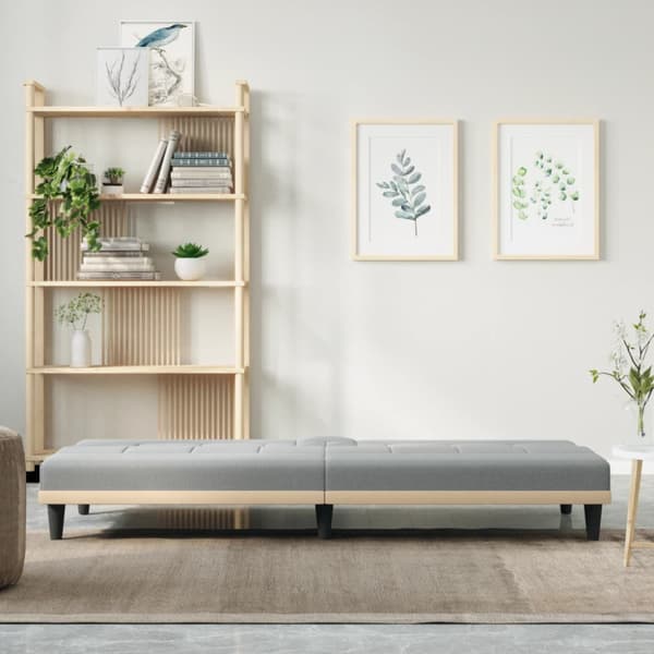 Bäddsoffa med kuddar ljusgrå tyg