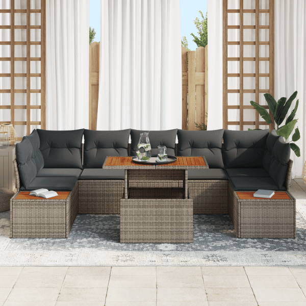 Trädgårdsoffset med lagring 8 pcs Grå Poly rattan