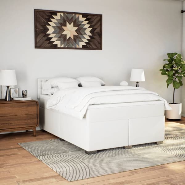 Ramsäng med madrass vit 140x200 cm konstläder