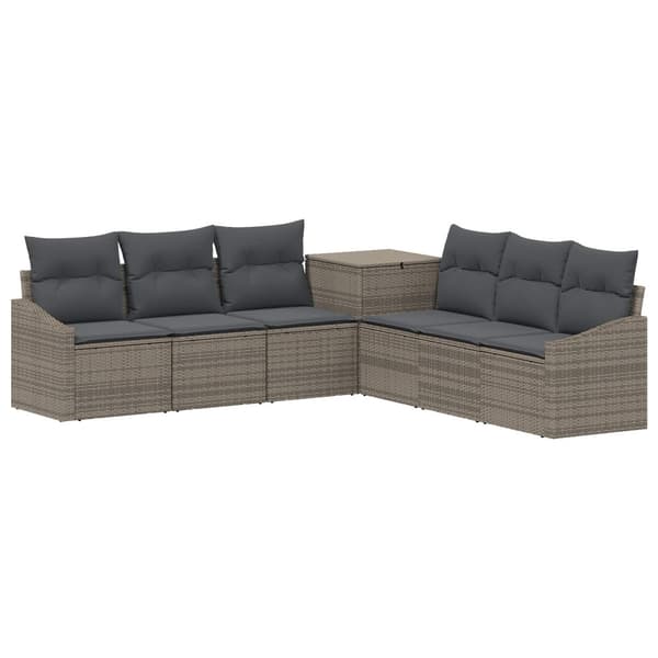 Soffset 7 pcs Grå och mörkgrå Poly Rattan och stål