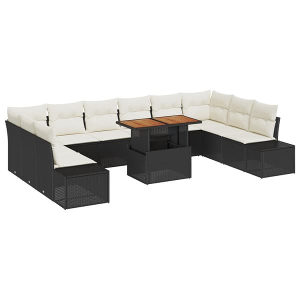 Trädgårdsoffset med lagring 11 pcs Svart Poly rattan
