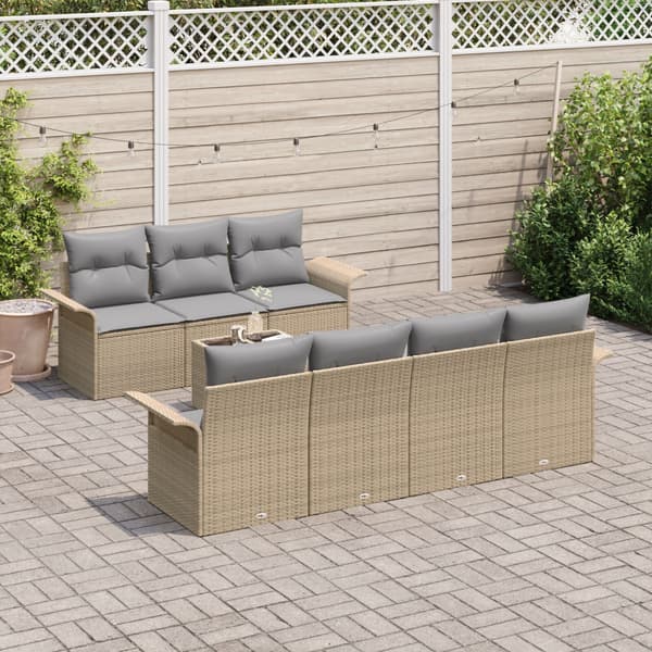 Trädgårdsoffset med kudde 8 pcs Beige konstrotting