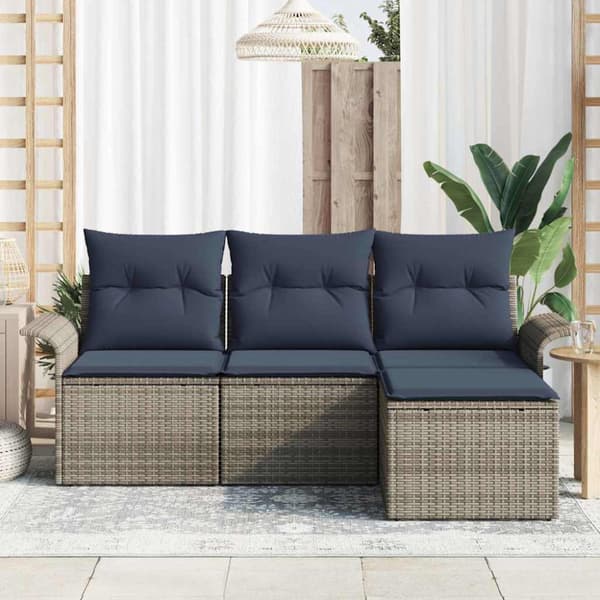 Trädgårdsoffset med kudde 4 pcs Grå konstrotting