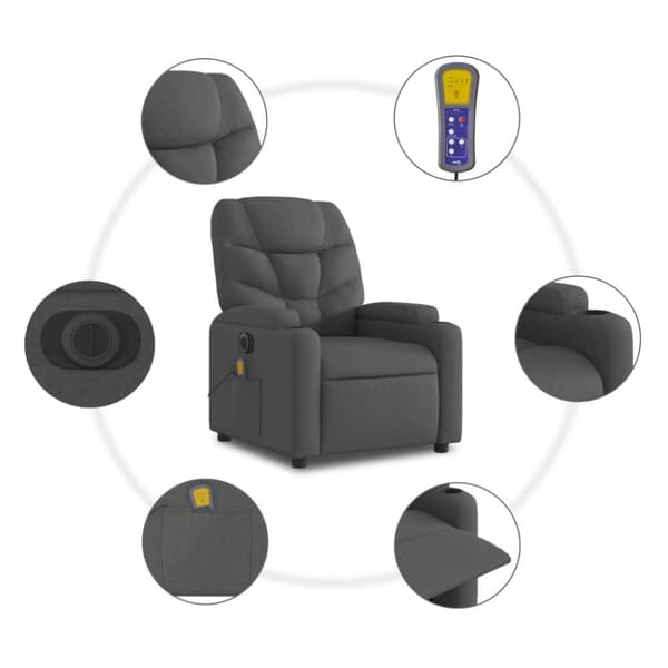 Elektrisk massagefåtölj mörkgrå tyg