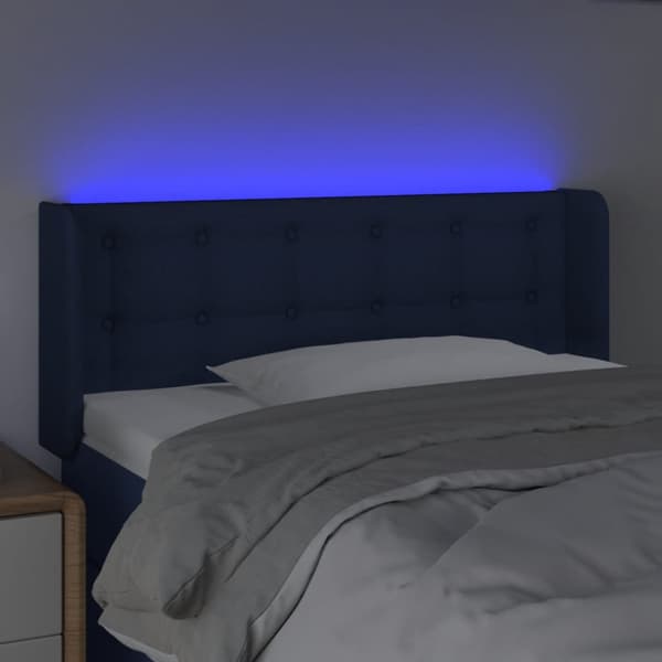 Sänggavel LED blå 103x16x78/88 cm tyg