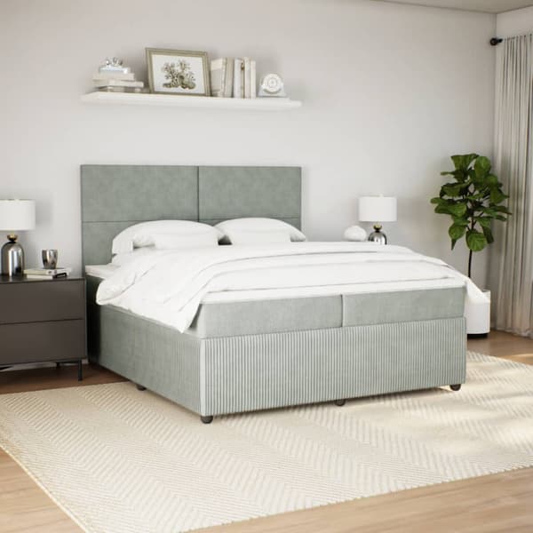 Ramsäng med madrass ljusgrå 200x200 cm sammet