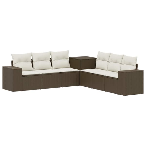 Soffset 7 pcs Brun och krämvit Poly Rattan och stål
