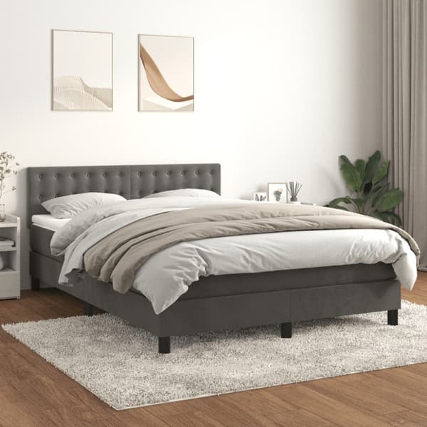 Ramsäng med madrass mörkgrå 140x200 cm sammet