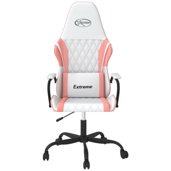 Gamingstol med massage vit och rosa konstläder