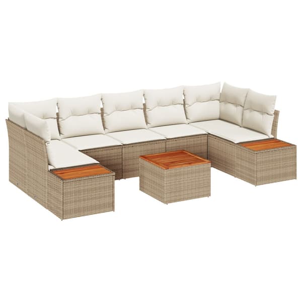 Trädgårdsoffset med kudde 8 pcs Beige Poly rattan