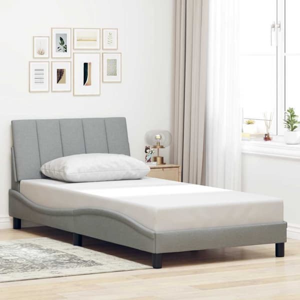 Bed Frame without Mattress "Hanko" Light Grey 100x200 cm Fabric