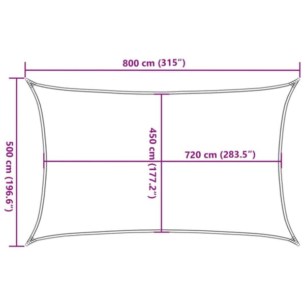 Solsegel 160 g/m² rektangulär sand 5x8 m HDPE
