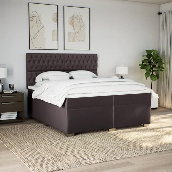 Ramsäng med madrass mörkbrun 200x200 cm tyg