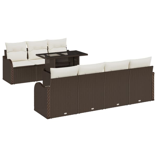 Trädgårdsoffset med kudde 8 pcs Brun Poly rattan