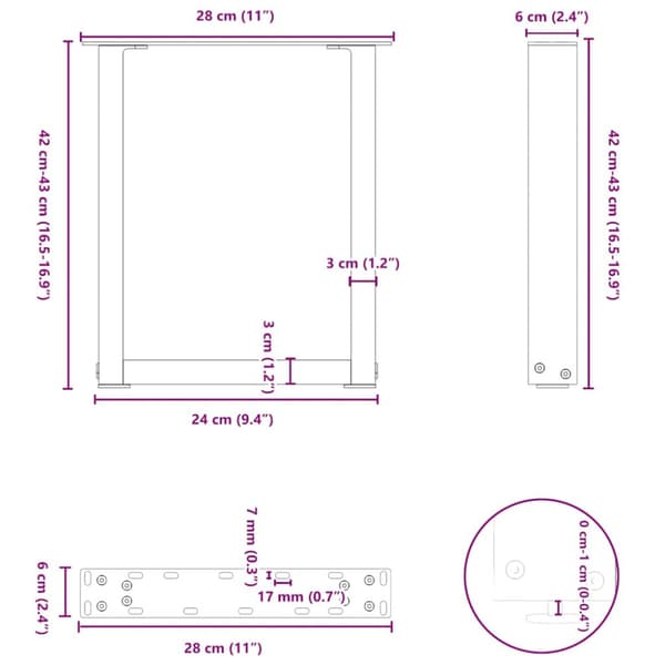 Soffbordsben U-formade 2 st svarta 28x(42-43) cm stål