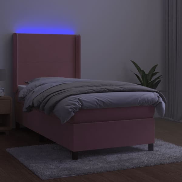 Ramsäng med madrass rosa & LED 100x200 cm sammet