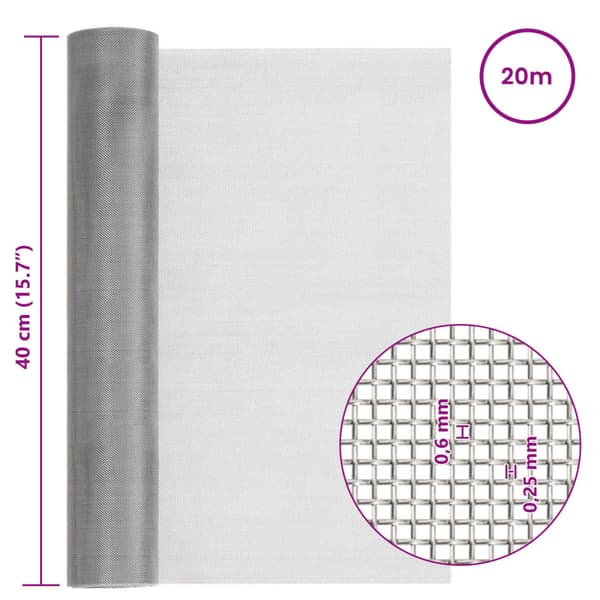 Nätduk 40 x 2000 cm 30 Mesh Rostfritt stål 201 Silver