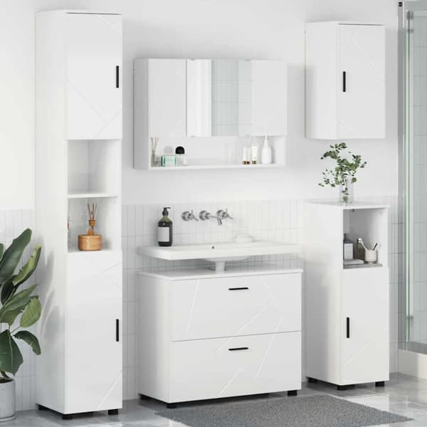 Badrumsmöbelset 5 st Högblanka vita 35 x 30 x 192 cm