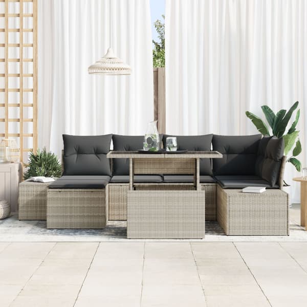 Trädgårdsoffset med lagring 7 pcs Ljusgrå Poly rattan
