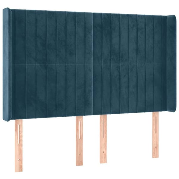 Ramsäng med madrass & LED mörkblå 140x190 cm sammet
