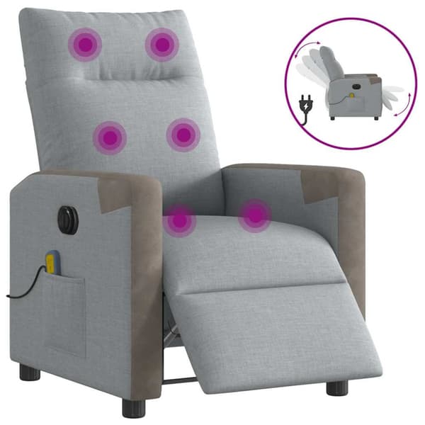 Elektrisk massagefåtölj ljusgrå tyg