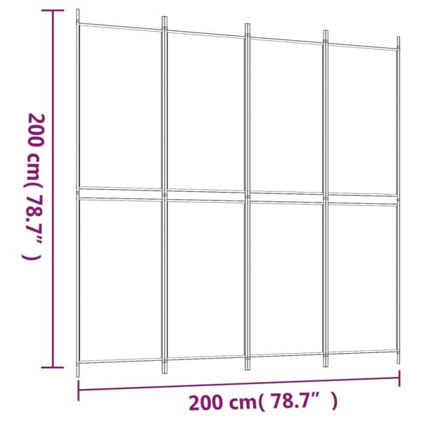Rumsavdelare 4 paneler svart 200x200 cm tyg