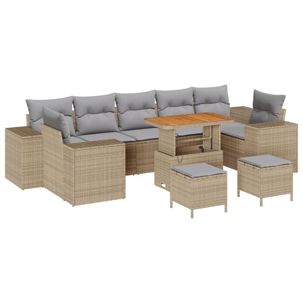 Trädgårdsoffset med kudde 10 pcs Beige konstrotting