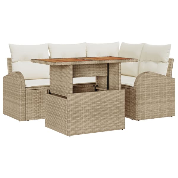 Trädgårdsoffset med lagring 5 pcs Beige Poly rattan