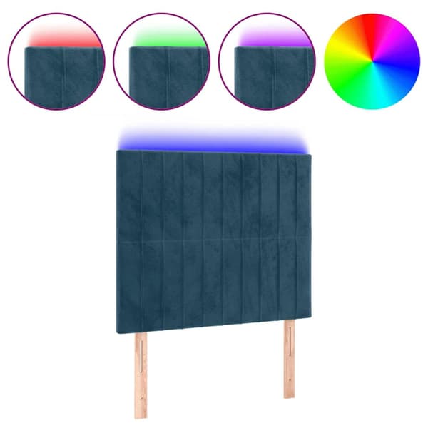 Sänggavel LED mörkblå 90x5x118/128 cm sammet