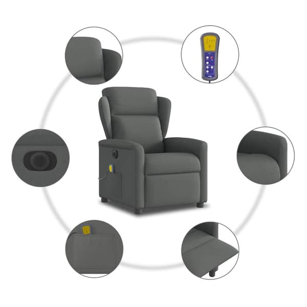 Elektrisk massagefåtölj mörkgrå tyg