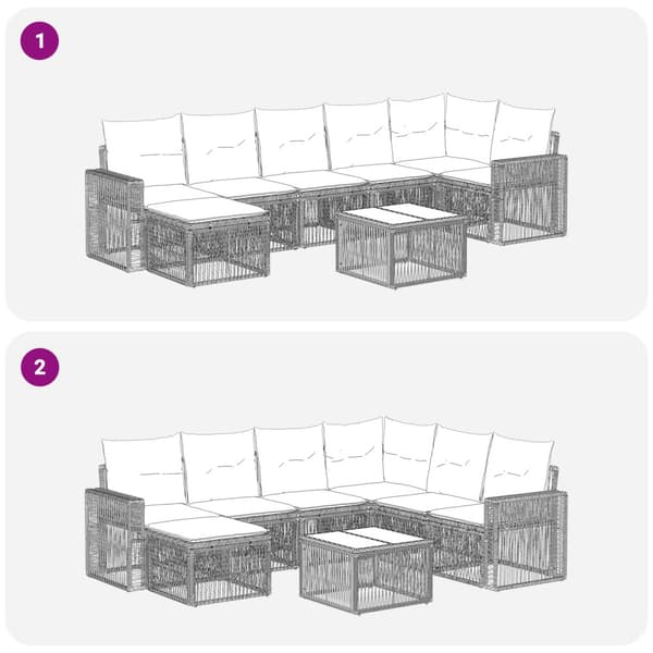 Trädgårdsoffset 8 pcs Grå och mörkgrå konstrotting