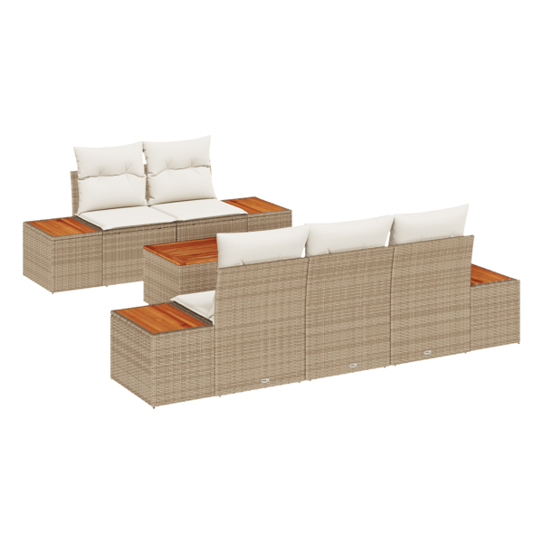 Trädgårdsoffset med kudde med lagring 6 pcs Beige Poly rattan