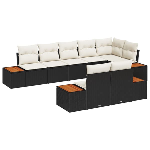 Trädgårdsoffset med kudde 8 pcs Svart Poly rattan
