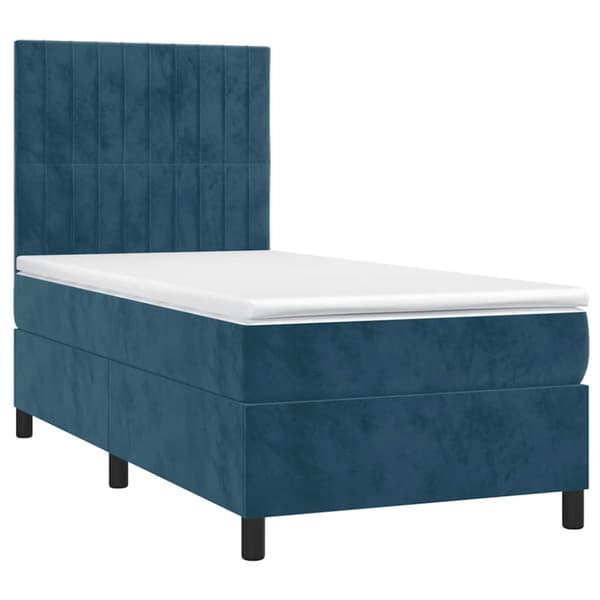 Ramsäng med madrass & LED mörkblå 100x200 cm sammet