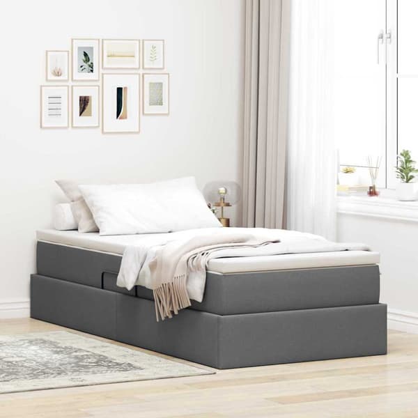 Förvaringssäng med madrass Mörkgrå 100 x 200 cm Polyester