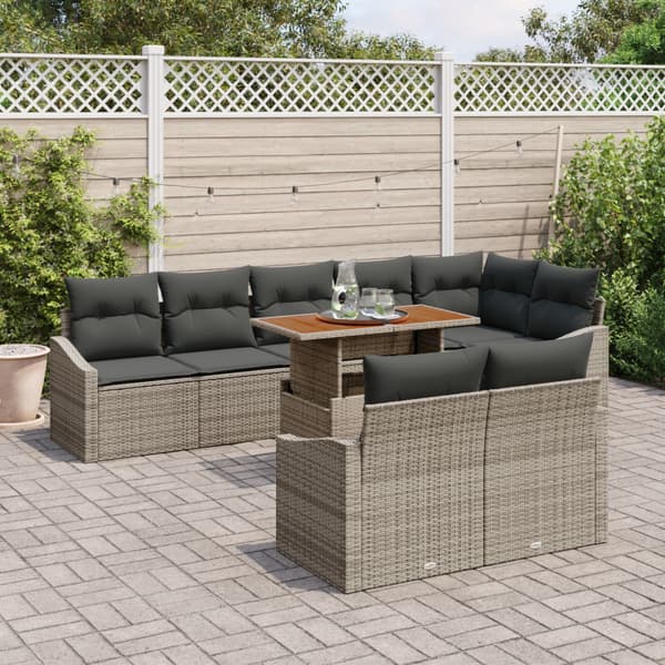 Trädgårdsoffset med lagring 9 pcs Grå Poly rattan