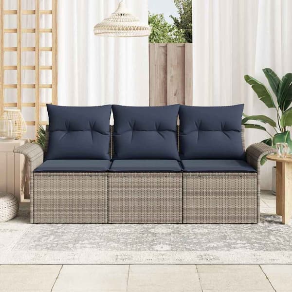 Trädgårdsoffset med kudde med lagring 3 pcs Grå Poly rattan