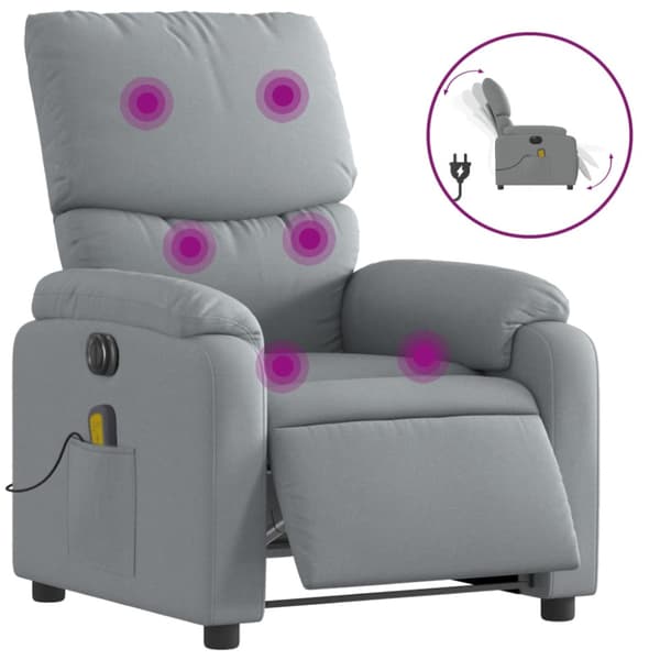 Elektrisk massagefåtölj ljusgrå tyg