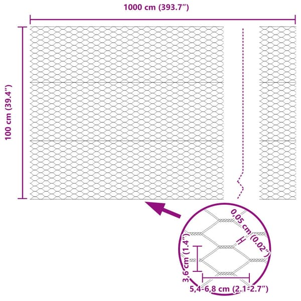 Hexagonstängsel Silver 1 x 10 m Galvaniserat stål