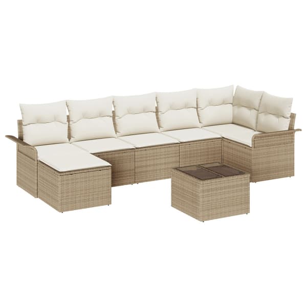 Trädgårdsoffset med kudde 8 pcs Beige Poly rattan