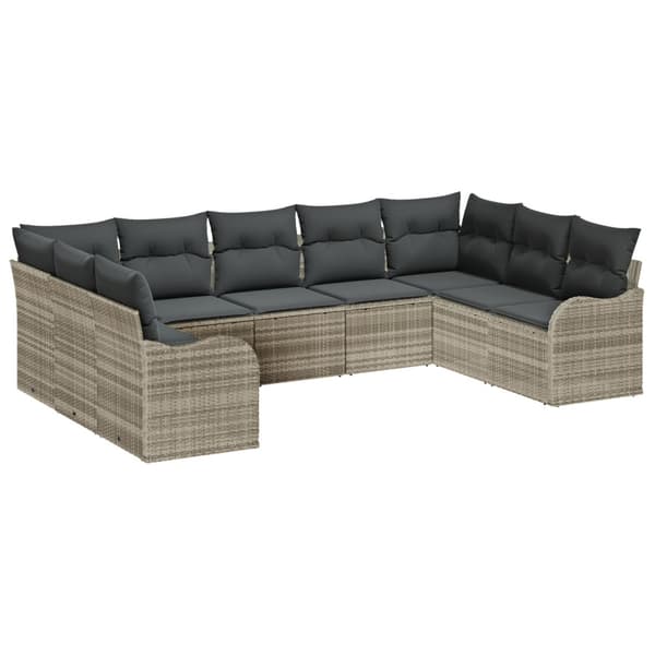 Trädgårdsoffset med kudde 9 pcs Ljusgrå Poly rattan